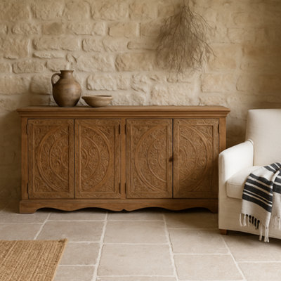 Wyld Haus Brighton Xl Whitewashed Mango Wood Sideboard With 4 Doors from B&Q