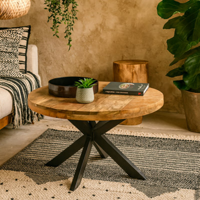 Wyld Haus London Natural Mango Wood Round Coffee Table With Industrial Metal Legs from B&Q