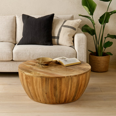 Wyld Haus London Round Mango Wood Drum Coffee Table Natural Finish from B&Q