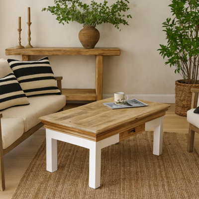 Wyld Haus Alington Solid Mango Wood Coffee Table With DrawerWhite And Natural from B&Q