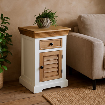 Wyld Haus Alington White And Natural Mango Wood Bedside Cabinet With Drawer And Louvered Door from B&Q