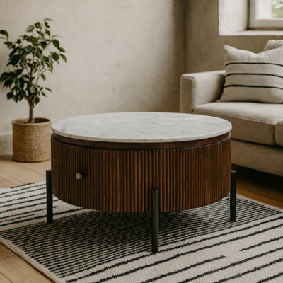 Wyld Haus Alabama Ribbed Mango Wood Marble Top Coffee Table from B&Q