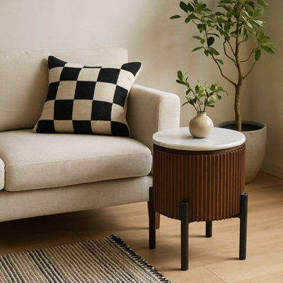 Wyld Haus Alabama Ribbed Mango Wood Side Table With Marble Top And Metal Legs from B&Q