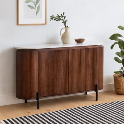 Wyld Haus Alabama Ribbed Solid Mango Wood Drinks Cabinet With Marble Top And Metal Legs from B&Q
