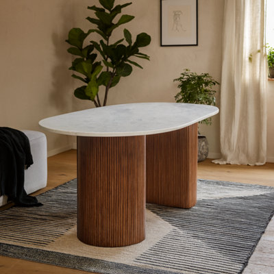 Wyld Haus Alabama Ribbed Mango Wood Dining Table With Oval Marble Top 170Cm Seats 6 from B&Q
