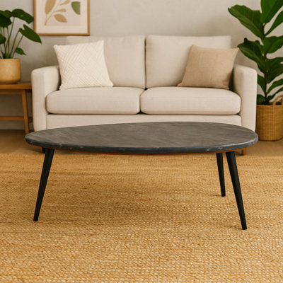 Wyld Haus Alabama Black Marble Oval Coffee Table With Hairpin Metal Legs from B&Q