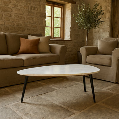 Wyld Haus Alabama White Marble Oval Coffee Table With Black Hairpin Legs from B&Q