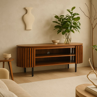 Wyld Haus Birmingham Slatted Mango Wood Tv Cabinet Wide 1400mm from B&Q
