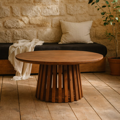 Wyld Haus Birmingham Slatted Mango Wood Round Coffee Table from B&Q