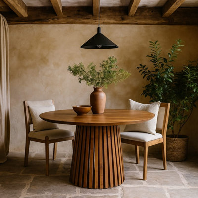 B&Q -  Birmingham Round Mango Wood 4-Seater Dining Table With Fluted Pedestal