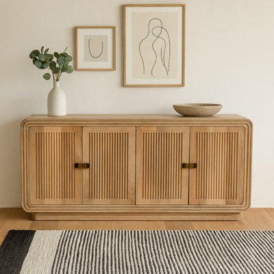 Wyld Haus Arizona Carved Natural Mango Wood 4-Door Sideboard from B&Q