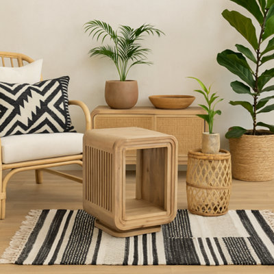 Wyld Haus Arizona Carved Natural Mango Wood Open Bedside Table from B&Q