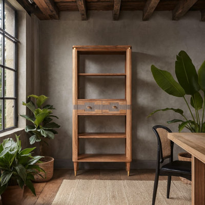 B&Q -  Idaho Natural Acacia Wood And Brass Display Cabinet With 2 Drawers
