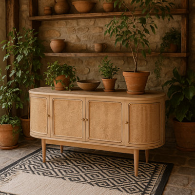 Wyld Haus Chicago Cane Rattan Mango Wood 4-Door Sideboard from B&Q