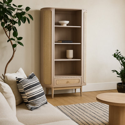 Wyld Haus Chicago Cane Rattan And Natural Mango Wood Display Shelving Unit With Drawer from B&Q
