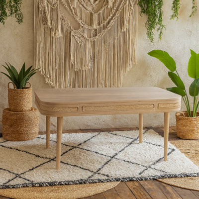Wyld Haus Chicago Cane And Carved Mango Wood 6-Seater Dining Table from B&Q