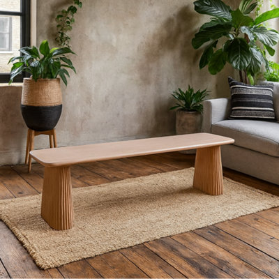 Wyld Haus New Mexico Mango Wood Dining Bench Ribbed Legs Pale Finish from B&Q
