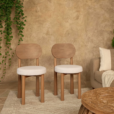 Wyld Haus Set Of 2 New Mexico Natural Mango Wood Dining Chairs With Boucle Upholstered Seats from B&Q