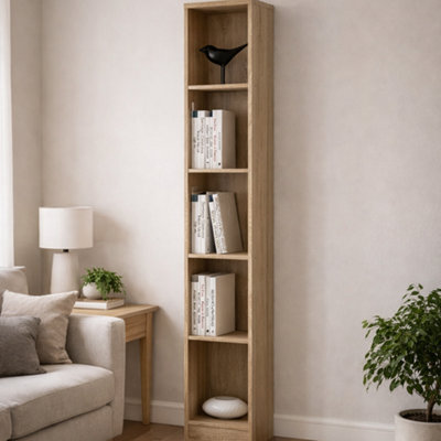 Wyld Haus Hollola Sonama Oak Tall Narrow Bookcase5 Shelves from B&Q