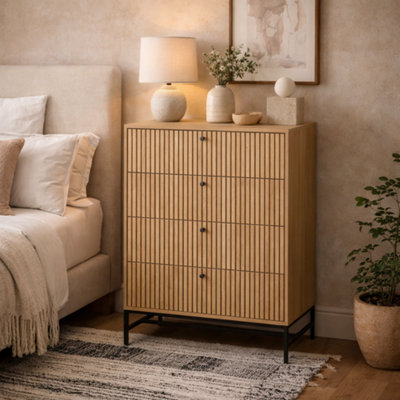 Wyld Haus Bjork Natural Oak And Black Panelled Chest Of 4 Drawers from B&Q