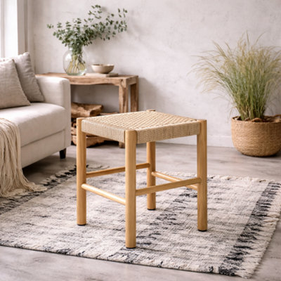 Wyld Haus Tilst Natural Woven Paper-Cord Stool With Solid Pine Legs from B&Q