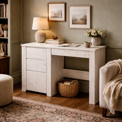Wyld Haus Norwich Soft Grey Wood Veneer 3 Drawer Desk 1187 X 600 X 765 mm