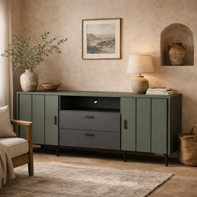 Wyld Haus Elowynd 173Cm Olive Green And Anthracite Tv Cabinet2 Doors 2 Drawers from B&Q