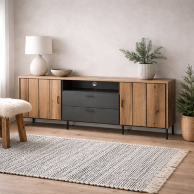 Wyld Haus Nightbloom 173Cm Grey And Oak Wood-Effect Panelled Tv Cabinet 2 Door 2 Drawer from B&Q