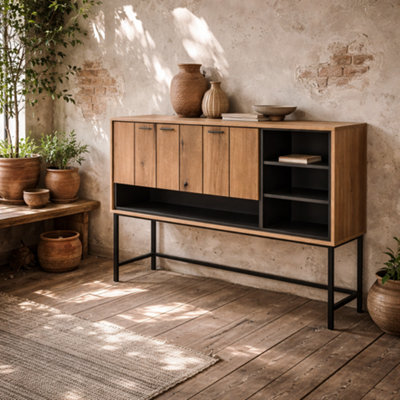 Wyld Haus Nightbloom Grey And Oak-Effect Bar Cabinet 1 Door 3 Shelves from B&Q
