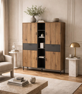 Wyld Haus Nightbloom Oak-Effect Wardrobe 4 Doors 2 Drawers 4 Shelves Grey from B&Q
