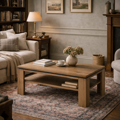 Wyld Haus Nightbloom Grey And Oak Effect Coffee Table With Hidden Shelf Rectangular 1100mm from B&Q