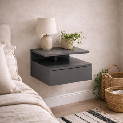 Wyld Haus Lincoln Grey Floating Bedside Table1 Drawer And Open ShelfWall-Mounted from B&Q