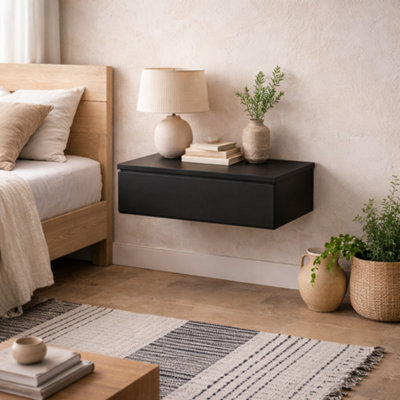 Wyld Haus Hereford Black Wall-Mounted Square Bedside Table With 1 Drawer from B&Q