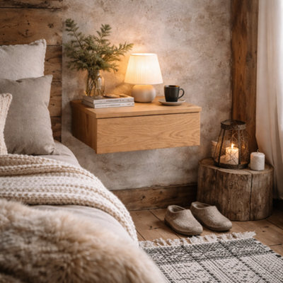 Wyld Haus Hereford Oak Wall-Mounted Square Bedside Table With 1 Drawer from B&Q