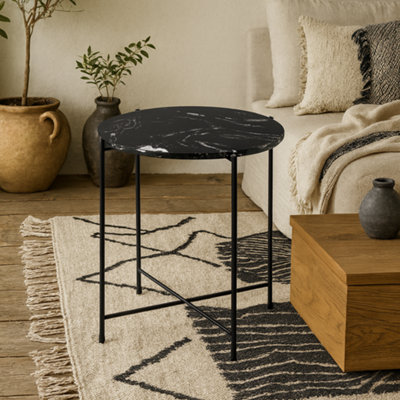Wyld Haus Verona Round Black Marble Side Table 420mm Diameter X 450mm High from B&Q