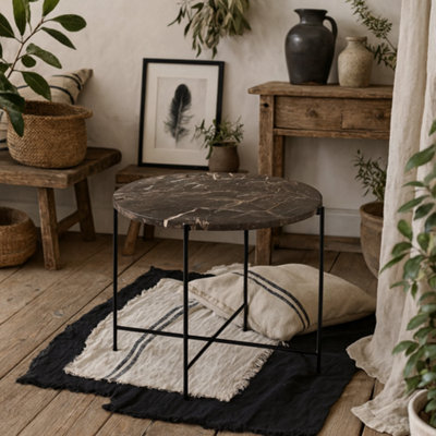 Wyld Haus Verona Round Brown Emperador Marble Side Table from B&Q
