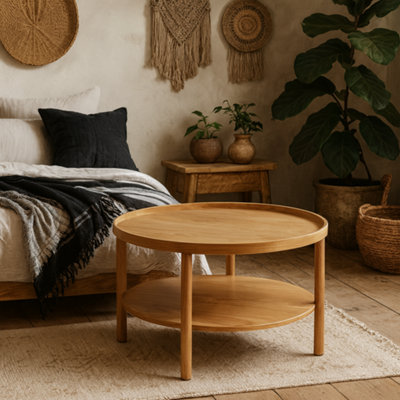Wyld Haus Bermudas Round Oak Veneer Coffee Table With Lower Shelf 800mm from B&Q
