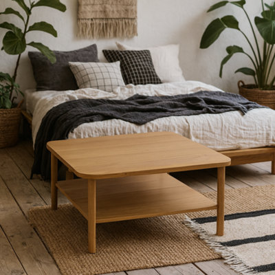 Wyld Haus Bermudas Natural Oak Square Coffee Table With Lower Shelf from B&Q