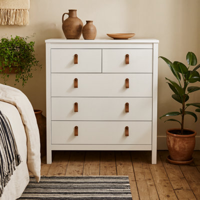 Wyld Haus Wildberry Matt White 5-Drawer Wooden Chest With Leather Tab Handles from B&Q