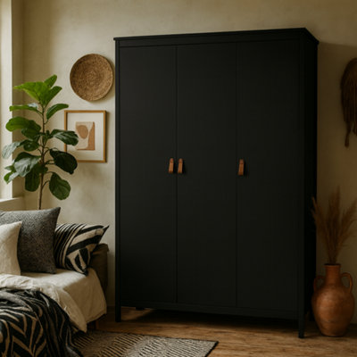 Wyld Haus Wildberry Matt Black 3-Door Wardrobe With Leather Tab Handles from B&Q
