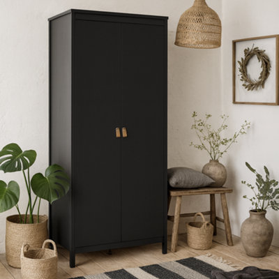 Wyld Haus Wildberry Matt Black 2-Door Wooden Wardrobe With Leather Handles from B&Q