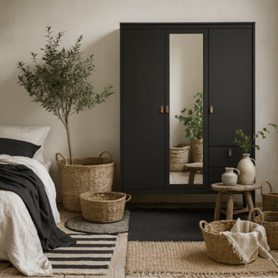 Wyld Haus Wildberry Matt Black 3-Door Wardrobe With Mirror And 2 DrawersMetal Handles from B&Q