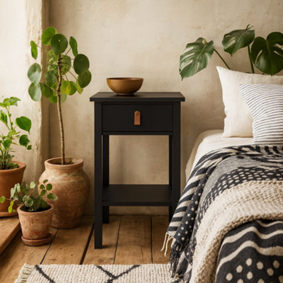Wyld Haus Wildberry Matt Black Bedside Table With Drawer And Leather Handle from B&Q