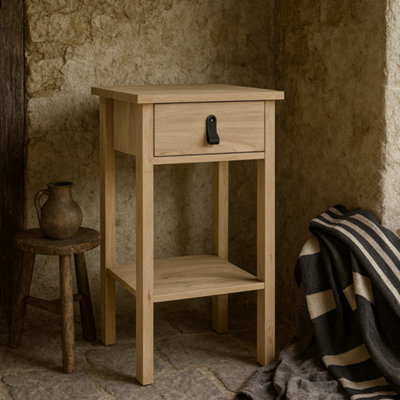 Wyld Haus Wildberry Natural Oak Bedside Table With 1 Drawer And Leather Strap Handle from B&Q
