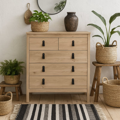 Wyld Haus Wildberry Natural Oak 5-Drawer Chest With Leather Strap Handles from B&Q