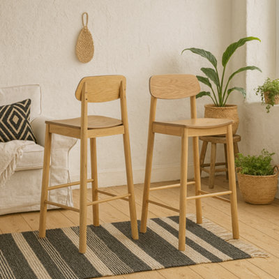 Wyld Haus Quietwood Pair Of Oak-Effect Bar Stools With Matt Finish And Footrest from B&Q