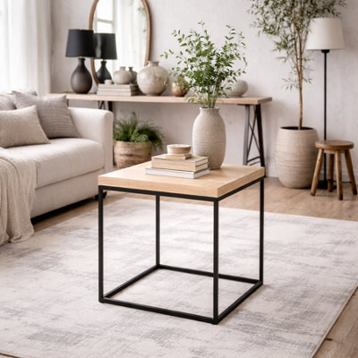 Wyld Haus Hazelmere Travertine Coffee Table Black Metal Legs from B&Q