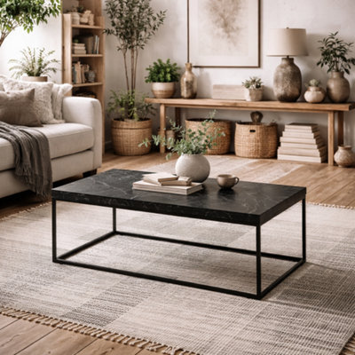 Wyld Haus Hazelmere Rectangular Black Marble Coffee Table With Black Metal Legs from B&Q