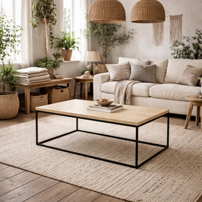 Wyld Haus Hazelmere Travertine-Look Coffee Table With Black Metal LegsRectangular from B&Q