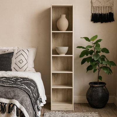 Wyld Haus Amberfern Natural Oak Wood Tall Narrow Bookcase 4 Shelves from B&Q